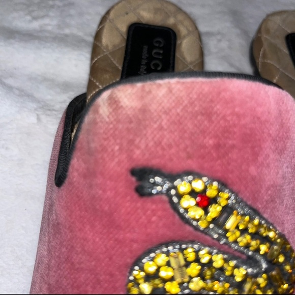 GUCCI Kingsnake Lawrence mules pink yellow size 7 velvet slippers slides snake - Picture 7 of 16